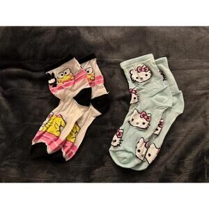 Hello Kitty Sanrio Friends Kawaii Print Sheer Women's Socks Decora Harajuku Y2K